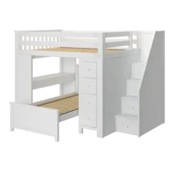 Jackpot! All-In-One Full Study & Storage High Loft Bed W/ Staircase + Twin Lower Bed