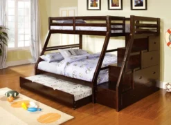 Furniture Of America Ellington Twin/Full Staircase Bunk Bed, Dark Walnut