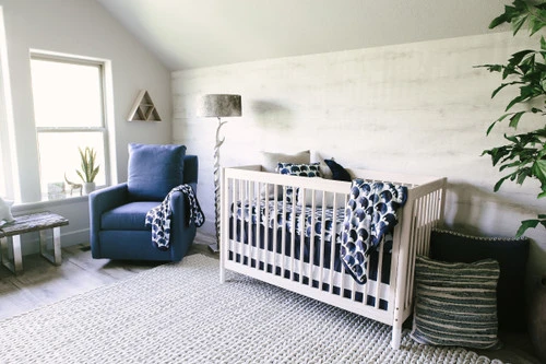 Oilo Woven Cotton Band Crib Skirt, Indigo 2 Oilo Woven Cotton Band Crib Skirt, Indigo - Image 2