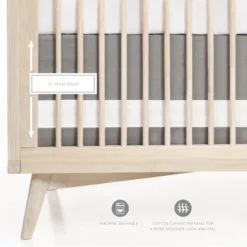 Oilo Woven Cotton Band Crib Skirt, Stone Grey