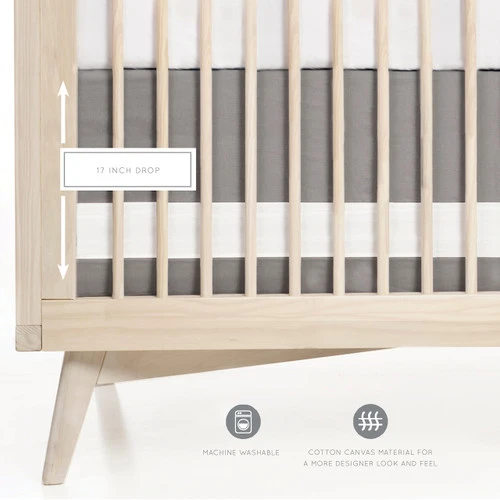 Oilo Woven Cotton Band Crib Skirt, Stone Grey 1 Oilo Woven Cotton Band Crib Skirt, Stone Grey