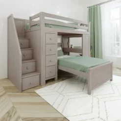 Jackpot! All-In-One Twin Study & Storage High Loft Bed W/ Staircase + Twin Lower Bed -Children's Products Chester 4 Stone Right Angle drawers Close 68064.1633302038