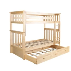 Jackpot Kids Bristol Twin Bunk Bed -Children's Products TWIN OVER TWIN NATURAL TRUNDLE 31580.1542331593