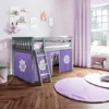 Jackpot Kids York 3 Twin Low Loft Bed W/ Purple & White Play Curtain