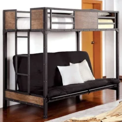 Furniture Of America Clapton Bunk Bed, Black/Wood -Children's Products cm bk029ts 81805.1530483372