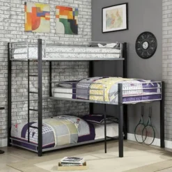 Furniture Of America Aubrey Triple Decker Twin Bunk Bed, Black / Silver