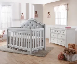 Pali Cristallo 2 Piece Nursery Set W/ Grey Vinyl Panel - Forever Crib + Double Dresser