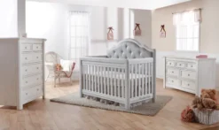 Pali Cristallo 3 Piece Nursery Set W/ Grey Vinyl Panel - Forever Crib + Double Dresser + Chest
