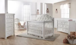 Pali Cristallo 3 Piece Nursery Set W/ Beige Fabric Panel - Forever Crib + Double Dresser + Chest
