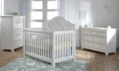 Pali Cristallo 3 Piece Nursery Set W/ White Vinyl Panel - Forever Crib + Double Dresser + Chest