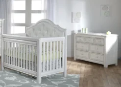 Pali Cristallo 2 Piece Nursery Set W/ White Vinyl Panel - Forever Crib + Double Dresser