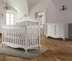 Pali Diamante 2 Piece Nursery Set W/ Beige Fabric Panel - Forever Crib + Double Dresser