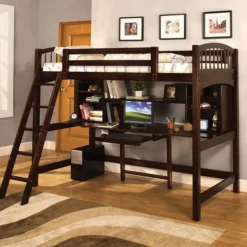Furniture Of America Dakota Ridge Twin High Loft Bed, Dark Walnut